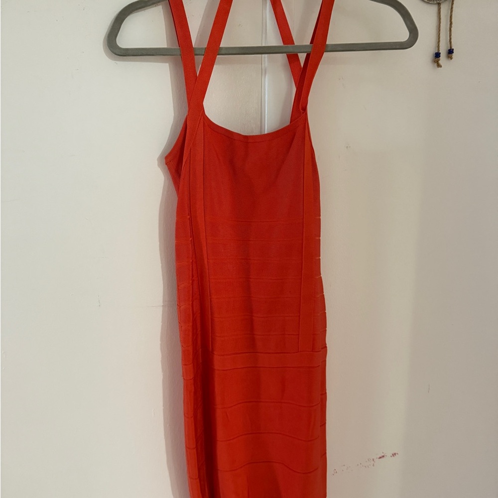 Guess by Marciano Coral Red Ribbed Bodycon Dress